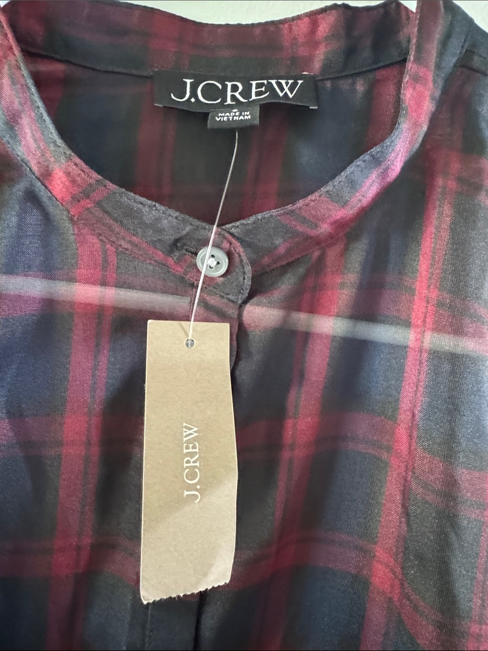J. Crew Red and Navy Plaid Long-Sleeve Pleated Shirt Dress - Picture 3 of 5